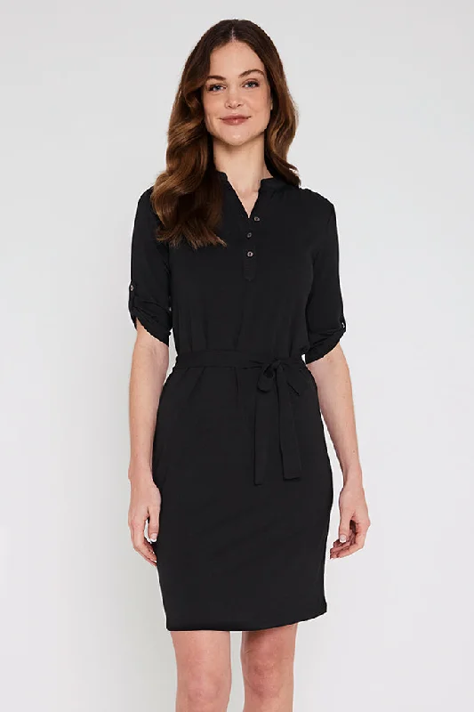 Final Sale sleek dressTab Sleeve Dress- Black