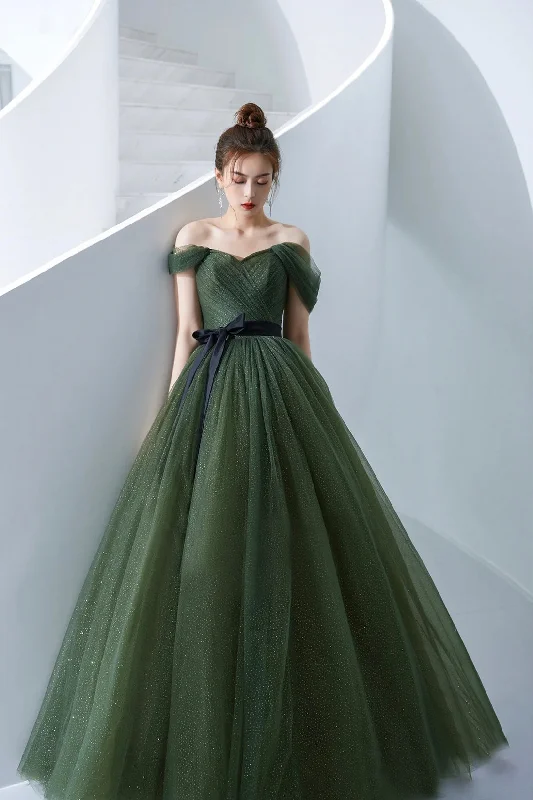 Daily Deals Beautiful A-Line Green Tulle Long Prom Dress, Off the Shoulder Evening Party Dress Daily Deals Beautiful A-Line Green Tulle Long Prom Dress, Off the Shoulder Evening Party Dress