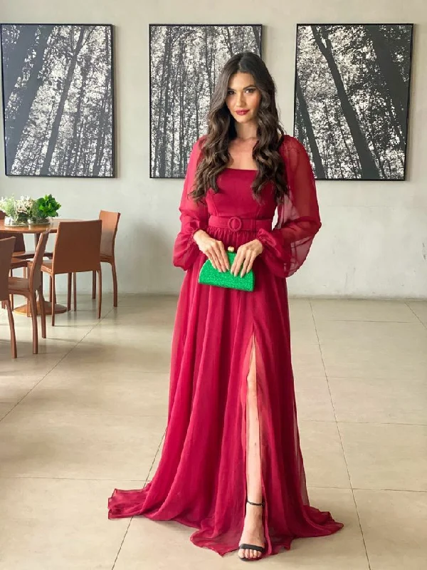 Bargain Blast chic wrap dressCharming A-line Long Sleeves Prom Dress With Split Y5726 Bargain Blast chic wrap dressCharming A-line Long Sleeves Prom Dress With Split Y5726