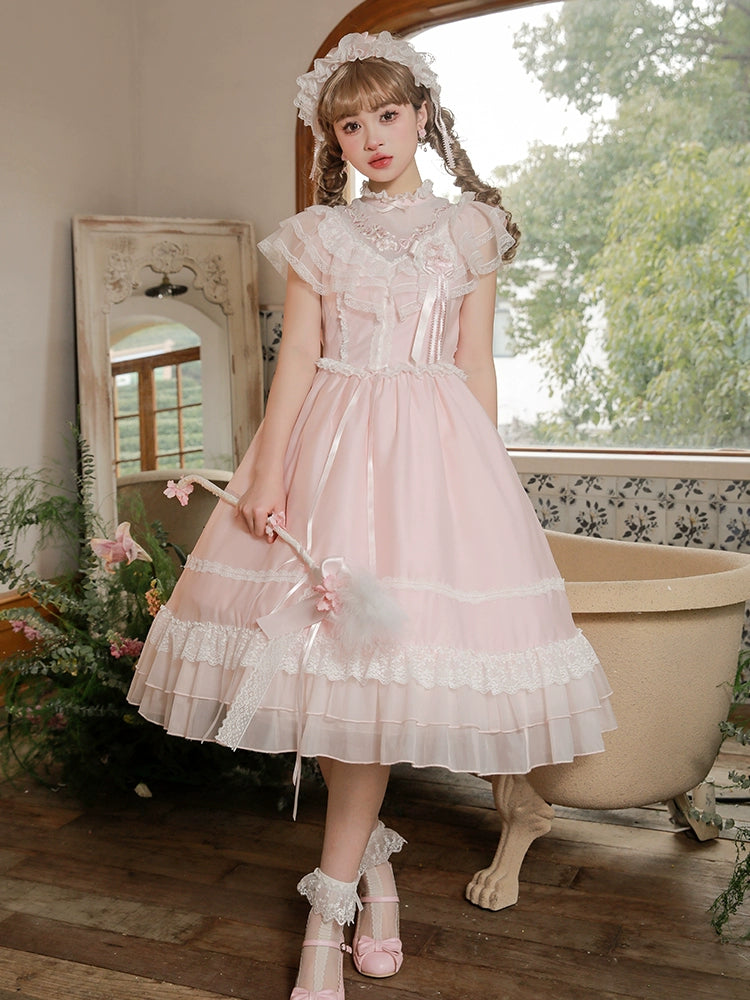 YEAR-End Clearance casual day dressMademoiselle Pearl~Confession under the Sakura Tree~Sweet Lolita Pink JSK and OP Dress Set