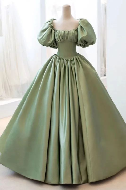 Special Discount classic fit-and-flare dressSatin Ball Gown Long Prom Dress Short Sleeves Evening Dress Y4313