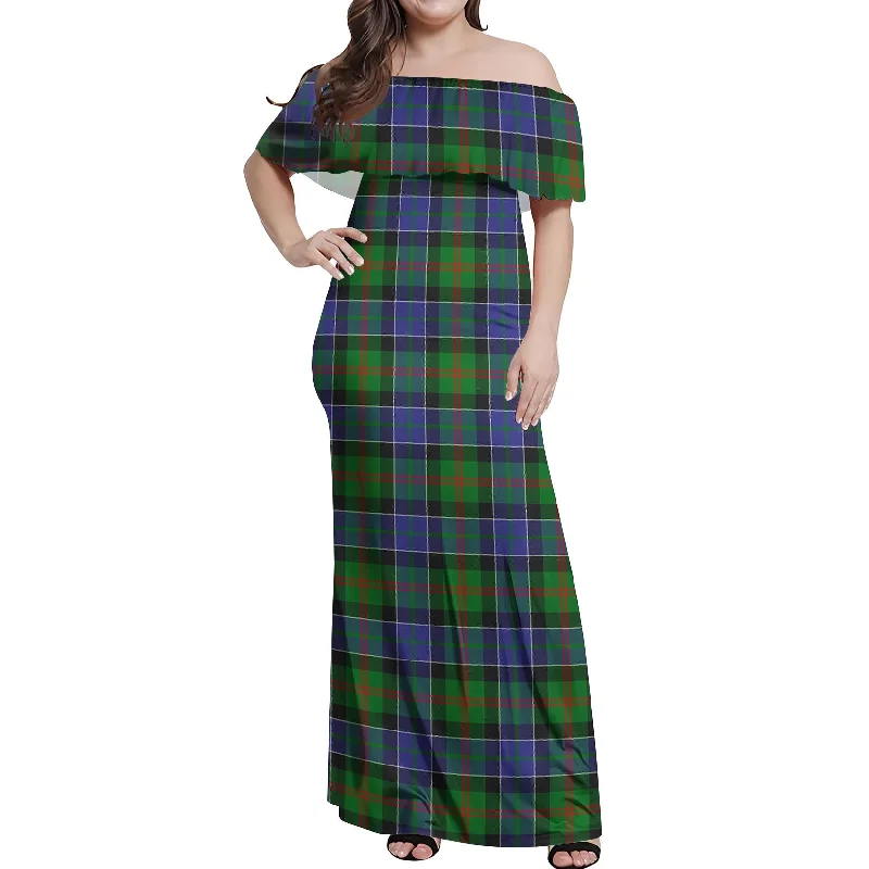 Price Reduction Paterson Tartan Off Shoulder Long Dress