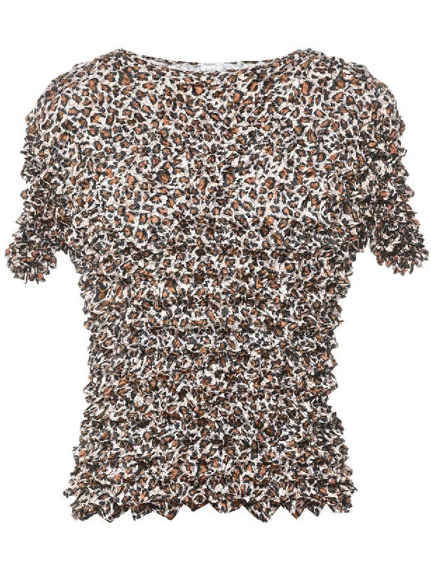 Unbeatable Prices cozy fleece coatY2K Style Crinkled Leopard Print Top - S