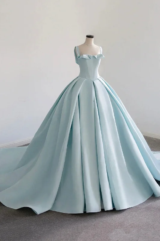 Price Meltdown Blue Satin Long Prom Dress, Beautiful A-Line Formal Evening Dress