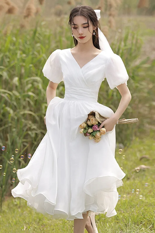Savings Galore White V-Neck Tulle Short A-Line Prom Dress
