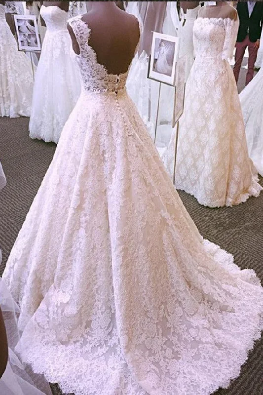 Instant Discount Chic Round Neck Open Back A Line Sleeveless Lace Appliques Wedding Dresses Instant Discount Chic Round Neck Open Back A Line Sleeveless Lace Appliques Wedding Dresses