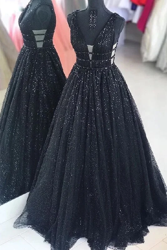New Arrival Black Sparkly V-neck For Mal Prom Dresses Pretty Princess Dresses For Teens New Arrival Black Sparkly V-neck For Mal Prom Dresses Pretty Princess Dresses For Teens