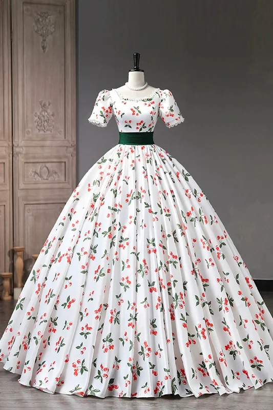 Time-Limited Offer Lovely Cherry Pattern Long Princess Prom Dress, White A-Line Evening Party Dress Time-Limited Offer Lovely Cherry Pattern Long Princess Prom Dress, White A-Line Evening Party Dress