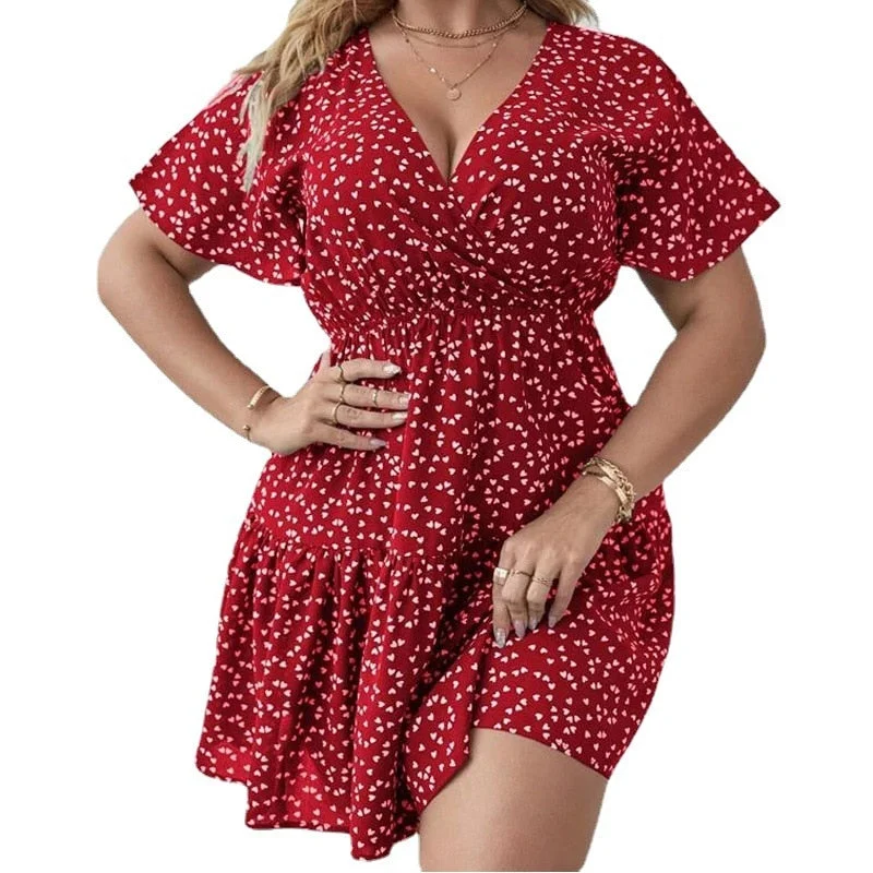 BerriesJam - Casual Heart Print Short Sleeve Loose Summer Dress