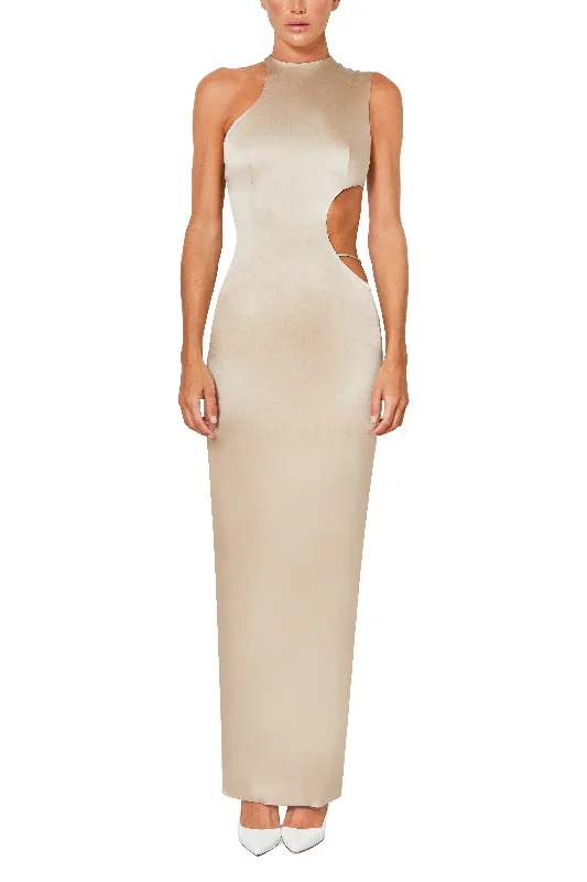Season Finale Sale Halter Gown With Side Cut Out Detail