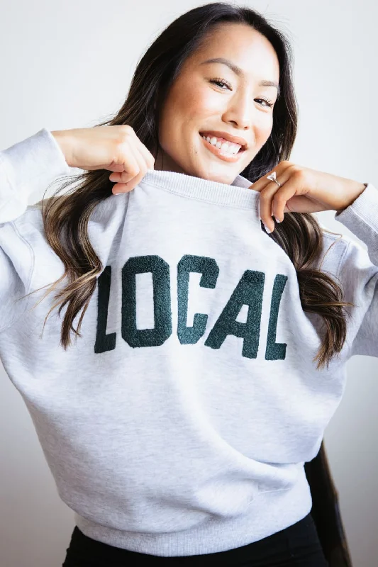 Don't Wait modern sports hoodie1897 Active Local Chenille Patched Fleece Crewneck for Women in Ice Grey | GT813-ICEGREY Don't Wait modern sports hoodie1897 Active Local Chenille Patched Fleece Crewneck for Women in Ice Grey | GT813-ICEGREY