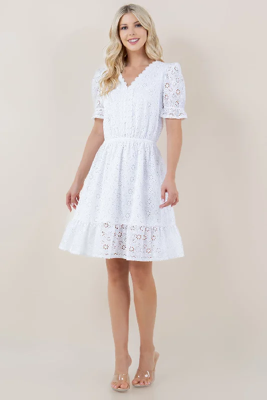 Huge Discounts trendy bodycon dressELBW BUBBLE SLV ELASTIC WB TIER DRESS - D3090-EYELET