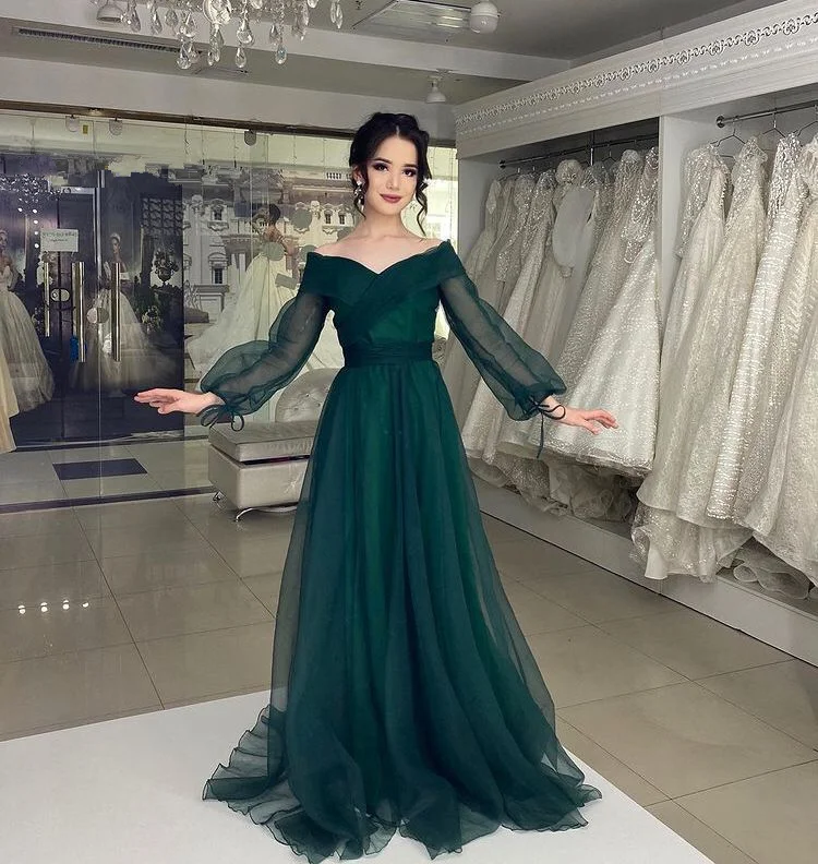Markdowns fitted cocktail dressA Line Green Tulle Evening Dresses Formal Prom Dress Dubai Party Gown Y4316