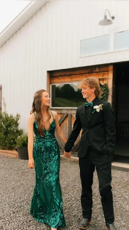 Limited Time Offer chic slip dressStunning Green Sequin Mermaid Prom Dress,Green Graduation Dress Y5185