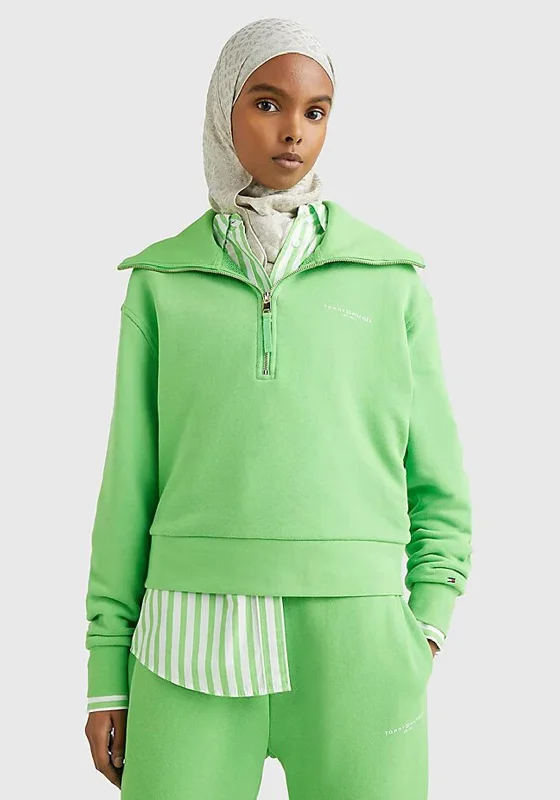 Tommy Hilfiger Womens Quarter Zip Sweatshirt, Spring Lime