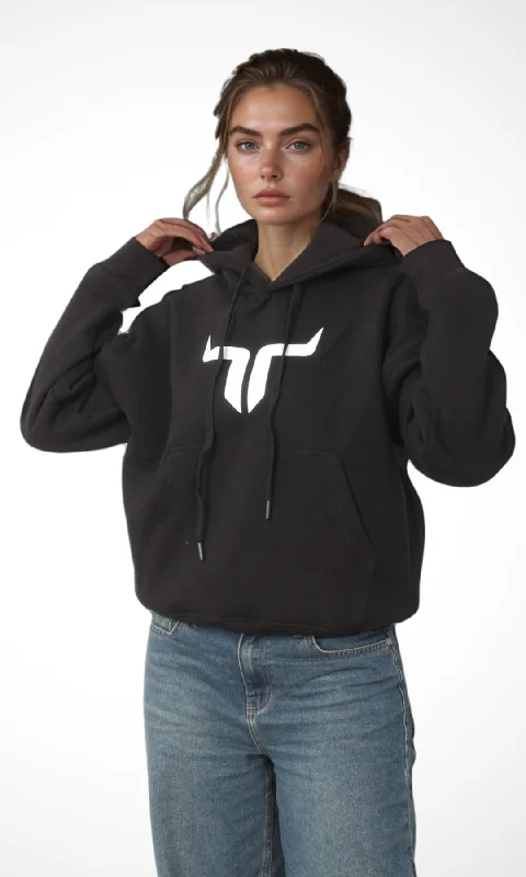 Act Fast fitness lifestyle hoodie(Original) Women Cropped Hoodie - NUT (Black)