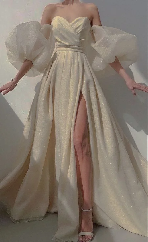 Exclusive Deal stylish dressWomen’s Puffy Sleeve Prom Dresses with Slit Glitter Romantic Fairy Long Evening Gown ,Y2420