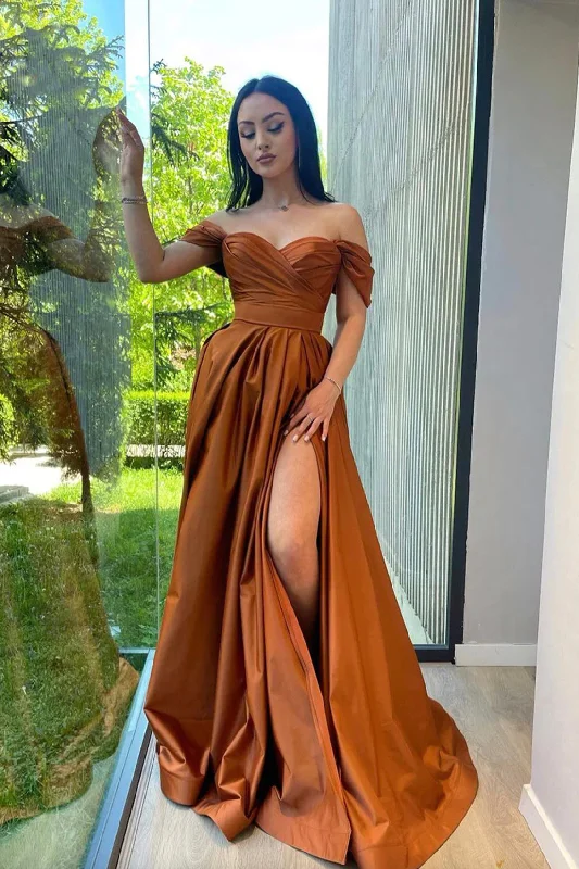 Last Chance Off the Shoulder Satin Long Prom Dress, Simple A-Line Evening Dress