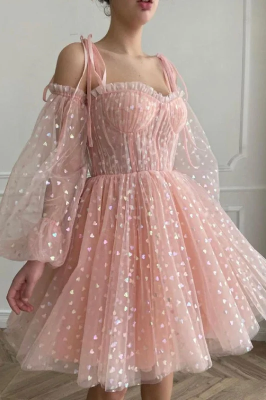 Value Deals Pink Spaghetti Strap Tulle Short Prom Dress, A-line Long Sleeve Evening Dress Value Deals Pink Spaghetti Strap Tulle Short Prom Dress, A-line Long Sleeve Evening Dress