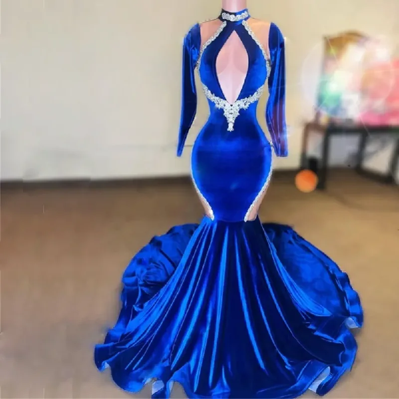 Sexy Luxury Decal Mermaid sexy high neck long sleeve bag hip length Formal party Dance formal occasion custom evening dress