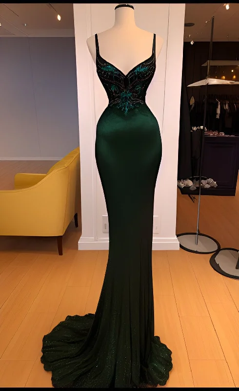 Super Deal relaxed fit dressGlamorous Emerald Green Sheath/Column Evening Dress with Train,Pageant Dress Y4303