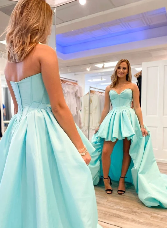 Can't Miss Cute Sweetheart Neck High Low Prom Dress, A-Line Green Evening Dress