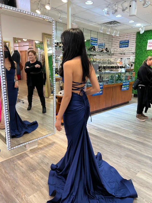 Extra Savings lace dressCharming Navy Mermaid Prom Dress,Backless Evening Gown Y4449