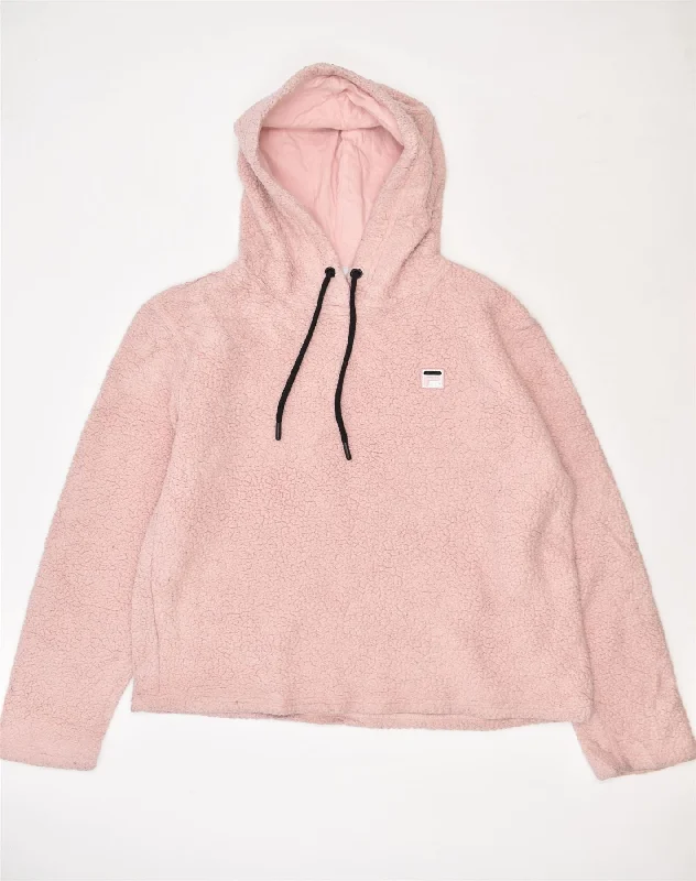 FILA Womens Oversized Fleece Hoodie Jumper UK 10 Small Pink Polyester