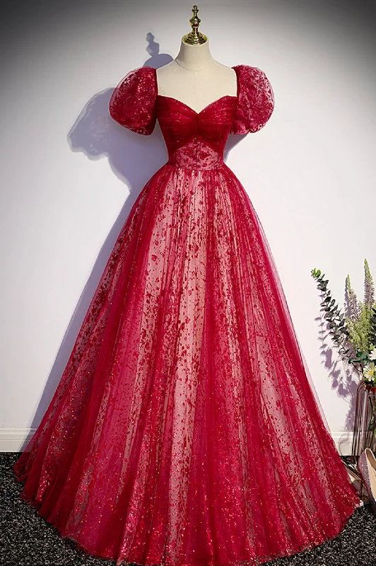 Crazy Deals Burgundy Tulle Sequins Long Prom Dress, Beautiful Short Sleeve Evening Dress Crazy Deals Burgundy Tulle Sequins Long Prom Dress, Beautiful Short Sleeve Evening Dress