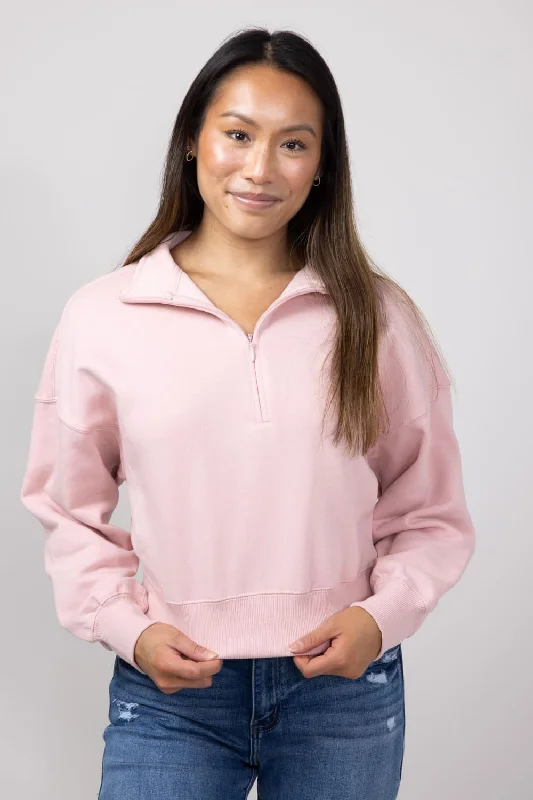Bargain Prices breathable workout hoodieReflex ¼ Zip Johnny Collar Pullover for Women in Pink | JK240-PINK Bargain Prices breathable workout hoodieReflex ¼ Zip Johnny Collar Pullover for Women in Pink | JK240-PINK