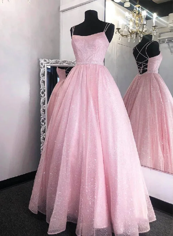 Buy More, Save More Pink Spaghetti Strap Tulle Long Prom Dress, A-Line Backless Evening Party Dress Buy More, Save More Pink Spaghetti Strap Tulle Long Prom Dress, A-Line Backless Evening Party Dress