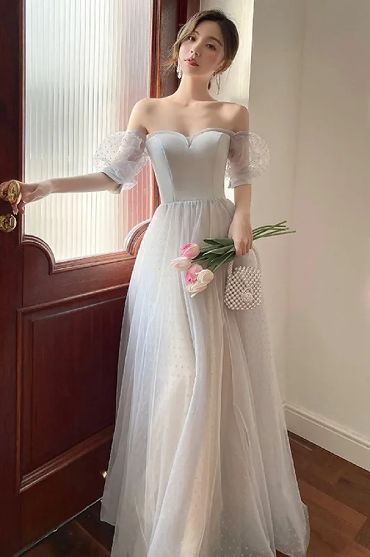 Daily Deals Gray Tulle Floor Length A-Line Prom Dress
