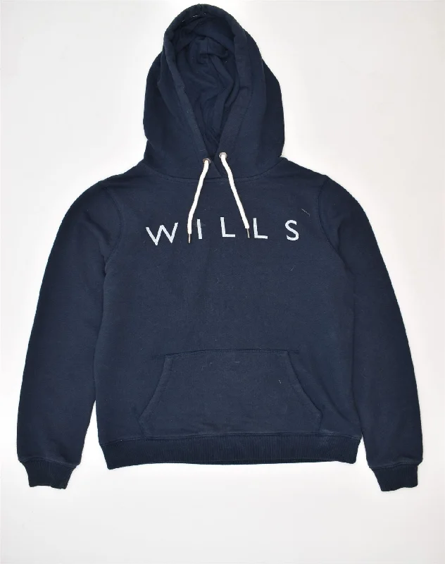 JACK WILLS Womens Graphic Hoodie Jumper UK 10 Small Navy Blue Cotton