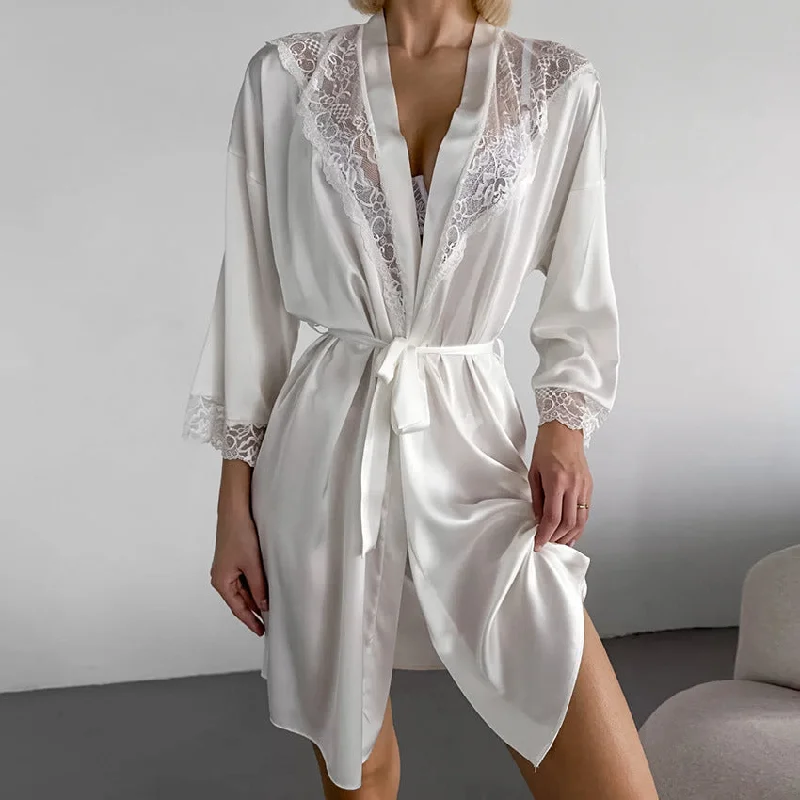 Midnight Sale trendy wrap dressLace Trim Satin Robe