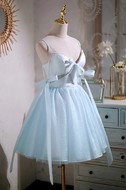 Now or Never Cute Sky Blue Beading Bowknot Short Princess Homecoming Dresses