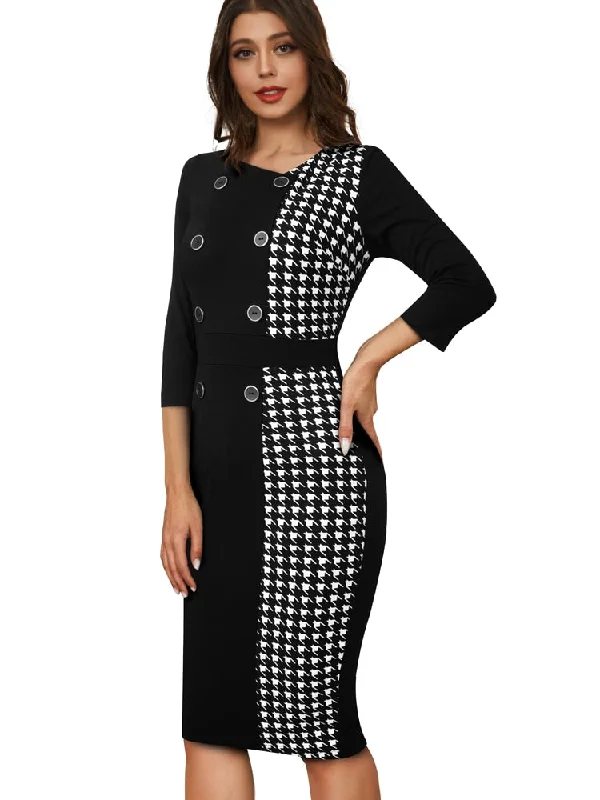 BerriesJam - Classy Color Block Patchwork Bodycon Dress