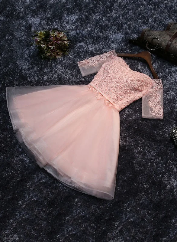 Early Access Pink Tulle Lace Short Prom Dress, Cute A-Line Homecoming Party Dress