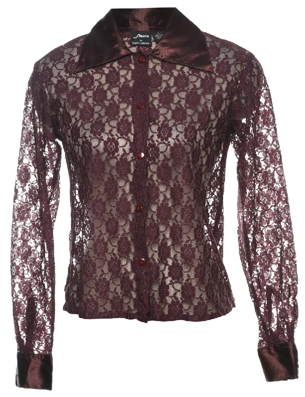 Steals and Deals comfortable coatMaroon Classic Floral Lace Sheer Blouse - S