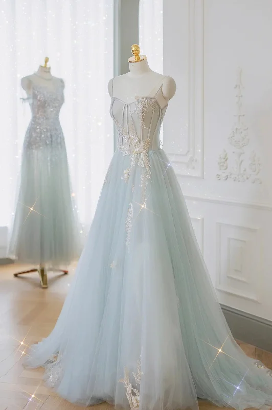 Bonus Savings Blue Strapless Tulle Long Prom Dress, Lovely A-Line Graduation Dress