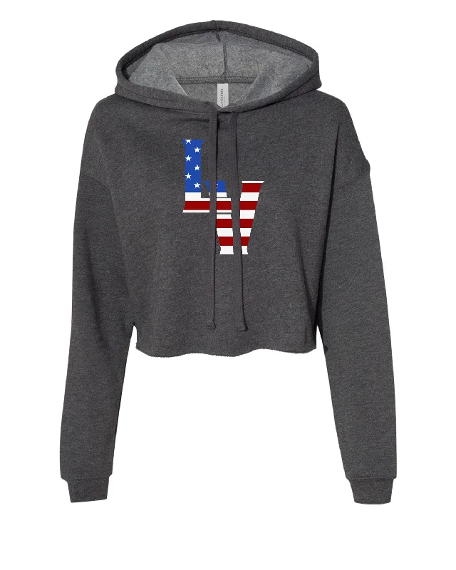 Stars and Stripes LV Crop Hoodie- Dark Heather Grey