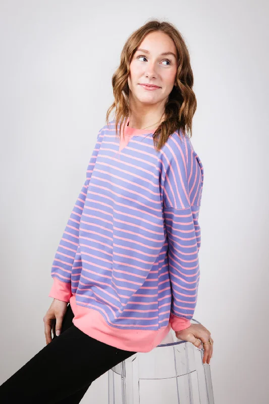 Lowest Price fitted workout hoodieStripe French Terry Relaxed Fit Sweatshirt for Women in Purple Pink | IT2880S-03-PURPLEPINK Lowest Price fitted workout hoodieStripe French Terry Relaxed Fit Sweatshirt for Women in Purple Pink | IT2880S-03-PURPLEPINK