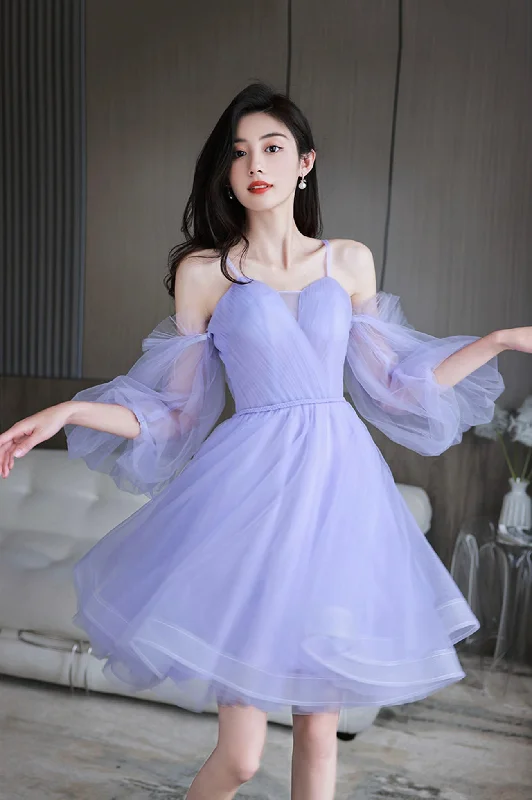 Mega Deal Purple Spaghetti Strap Tulle Short Mini Party Dress
