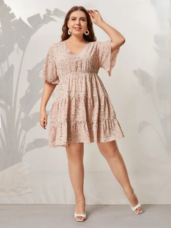 BerriesJam - Floral Print Ruffles Sleeve Casual Oversized Dress