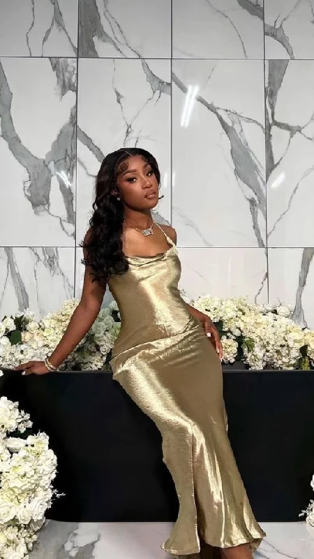 Great Bargains satin midi dressBlack girl gold backless evening dresses, prom dresses Y4128 Great Bargains satin midi dressBlack girl gold backless evening dresses, prom dresses Y4128