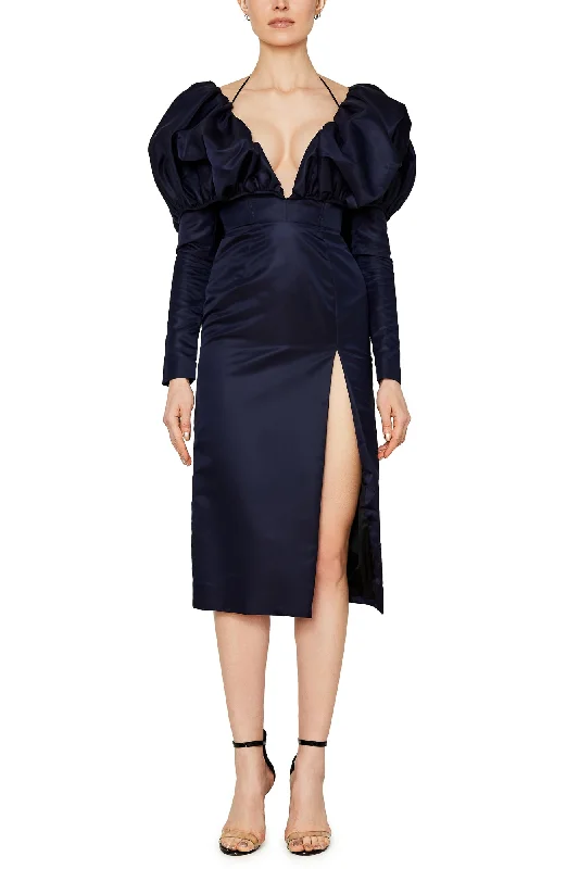 Deal Mania Puff Sleeve Midi Dress with Halter Straps