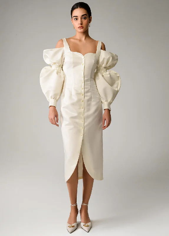 Final Sale chic slip dressIVORY PUFF SLEEVES DRESS