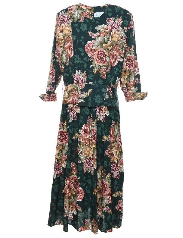 Extra Discounts fashionable quilted coatDark Green Floral Print Peplum Dress - L