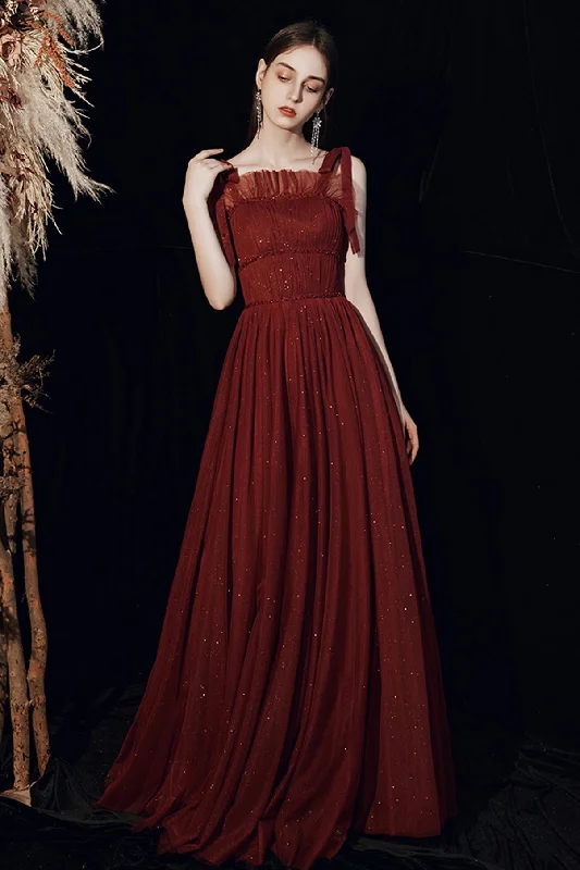 Value Deals Beautiful Tulle Floor Length Prom Dress, Burgundy Tulle Evening Dress