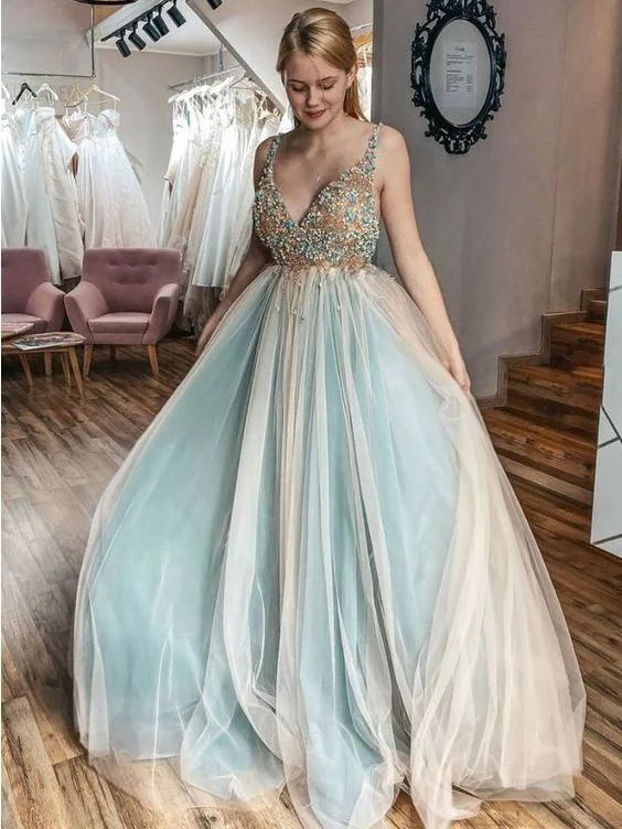 Fantastic Offers A-line V neck Beaded Tulle Evening Dress Senior Prom Dress JKM3008 Fantastic Offers A-line V neck Beaded Tulle Evening Dress Senior Prom Dress JKM3008
