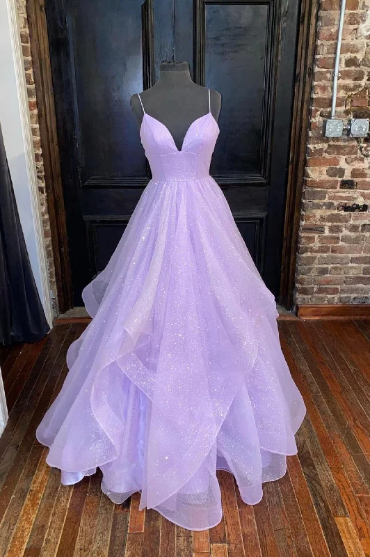 Members Only Purple Spaghetti Strap Tulle Long Prom Dress